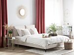 Eu King Size Panel Bed Beige Fabric 4ft6 Slatted Base With Padded Headboard Beliani