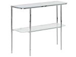 Console Table White Silver Tempered Glass Steel 100 X 33 Cm Marble Effect Glam Modern Living Room Bedroom Hallway Beliani