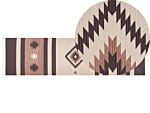 Klim Area Rug Beige And Brown Cotton 80 X 300 Cm Cut Shuttle Handwoven Floor Wall Rug Geometric Reversible Pattern Tassels Beliani