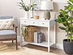 Console Table White Mdf Wooden Legs 90 X 40 X 75 Cm 3 Drawers Shelf Hallway Living Room Furniture Modern Scandinavian Style Beliani