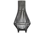 Candle Lantern Black Bamboo Wood 38 Cm With Glass Floor Candle Holder Boho Style Indoor Beliani