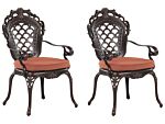 Set Of 2 Garden Dining Chairs Brown Aluminium Polyester Seat Pads Vintage Beliani