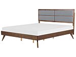 Eu Super King Size Bed Dark Mdf 6ft Frame With Upholstered Headrest And Slatted Base Beliani