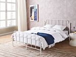 Bed Frame White Metal 140 X 200 Cm King Size Poplar Wood Slats Industrial Minimalist Bedroom Beliani