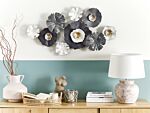 Wall Decor Grey White And Gold Iron 90 X 49 Cm Metal Sculpture Art Flowers Glam Modern Accessory Beliani