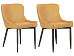 Set Of 2 Dining Chairs Yellow Fabric Upholstered Beliani