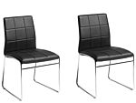 Set Of 2 Dining Chairs Black Faux Leather Chromed Metal Legs Modern Beliani