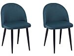 Set Of 2 Dining Chairs Blue Velvet Fabric Modern Retro Design Black Slanted Legs Beliani