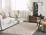 Area Rug Beige Cotton 140 X 200 Cm Minimalistic Tufted Geometric Pattern Living Room Bedroom Beliani