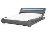 Platform Waterbed Grey Faux Leather Upholstered With Mattress Accessories Led Illuminated Headboard 5ft3 Eu King Size Sleigh Design Beliani