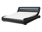 Platform Waterbed Black Faux Leather 4ft6 Eu Double Size With Mattress Accessories Led Illuminated Headboard Beliani