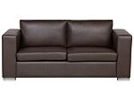 3 Seater Sofa Brown Split Leather Upholstery Chromed Legs Retro Design Beliani