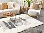 Shaggy Area Rug White And Grey 160 X 230 Cm Abstract High-pile Machine-tufted Rectangular Carpet Beliani