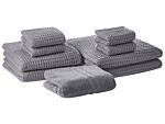 Set Of 9 Towels Grey Cotton Zero Twist Guest Hand Bath Towels And Bath Mat Beliani