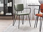 Set Of 2 Dining Chairs Dark Green Polyester Structural Fabric Upholstery Black Metal Legs Armless Curved Backrest Modern Contemporary Design Beliani