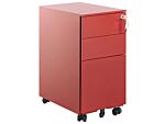 Storage Cabinet Red Metal With 3 Drawers Key Lock Castors Industrial Modern Home Office Garage Beliani