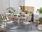 Garden Dining Set Beige With Black Glass Table Top 6 Seats 180 X 90 Cm Beliani