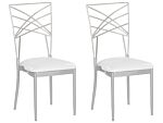 Set Of 2 Dining Chairs Silver Metal Faux Leather White Seat Pad Accent Industrial Glam Style Beliani