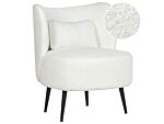 Armchair White Cream Boucle Fabric Soft Nubby Black Legs Curved Backrest Retro Glam Art Decor Style Beliani