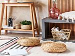 Floor Cushion Natural Water Hyacinth 40 X 40 X 10 Cm Round Boho Modern Seating Pouffe Beliani