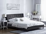 Slatted Bed Frame Dark Grey Polyester Fabric Upholstered Wooden Legs Tufted Headboard 5ft3 Eu King Size Modern Design Beliani