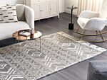 Area Rug White And Black Wool 160 X 230 Cm Geometrical Pattern With Tassels Hand Woven Living Room Bedroom Boho Modern Beliani