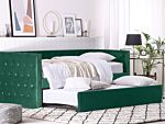 Trundle Bed Frame Green Eu Velvet Single Size 3ft Slatted Frame Buttoned Nailhead Trims Glam Beliani