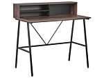 Home Office Desk Dark Wood Top 100 X 50 Cm Black Metal Frame With Shelves Beliani