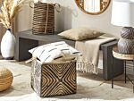 Storage Basket Beige And Black Jute Braided Laundry Hamper Fabric Bin Beliani