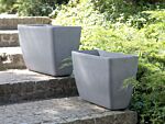 Plant Pot Grey Stone Flower Planter 60 X 27 X 41 Cm Modern Minimalistic Outdoor Indoor Decor Accessories Beliani