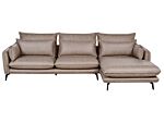 Corner Sofa Light Brown Polyester Fabric Upholstery Metal Legs Left Hand 3 Seater Couch Scatter Back Toss Pillows Modern Beliani