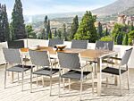 Garden Dining Set Light Eucalyptus Wood Top Steel Frame 220 X 100 Cm With 8 Black Rattan Chairs Beliani