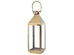 Metal Lantern Brass Stainless Steel H 55 Cm Pillar Candle Holder Beliani