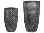 Set Of 2 Plant Pots Black Pe Rattan Round Indoor Outdoor With Plastic Insert Beliani