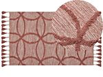 Area Rug Red Cotton 80 X 150 Cm Rectangular Hand Tufted Geometric Pattern Boho Beliani