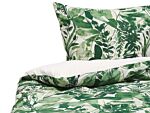 Duvet Cover And Pillowcase Set Green And White Cotton Blend 135 X 200 Cm Leaf Print Modern Boho Bedroom Beliani