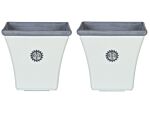 Set Of 2 Plant Pots Planters White Stone Mixture Outdoor Resistances Square 37 X 37 X 35 Cm All-weather Beliani