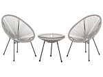 Bistro Set Light Grey Pe Rattan 3 Piece 2 Seater Modern Round Indoor Outdoor Beliani