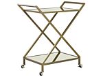 Kitchen Trolley Gold Metal Frame Mirrored Tops Glamour Bar Cart With Lockable Castors Beliani