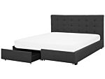 Eu Super King Size Bed Dark Grey Fabric 6ft Upholstered Frame Buttoned Headrest With Storage Drawers Beliani