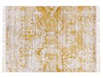 Viscose Area Rug Yellow Beige 140 X 200 Cm Oriental Distressed Living Room Bedroom Beliani