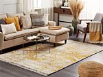 Viscose Area Rug Yellow Beige 140 X 200 Cm Oriental Distressed Living Room Bedroom Beliani