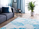 Area Rug Carpet Light Blue Polyester Fabric Quatrefoil Pattern Rubber Coated Bottom 140 X 200 Cm Beliani