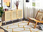 Area Rug White And Yellow Cotton 160 X 230 Cm Geometric Pattern Rectangular Hand Woven Modern Design Beliani