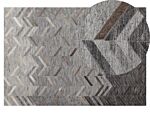Area Rug 140 X 200 Cm Grey Cowhide Leather Geometric Beliani
