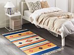 Kilim Area Rug Multicolour Cotton 80 X 150 Cm Handwoven Reversible Flat Weave Geometric Pattern With Tassels Traditional Boho Living Room Bedroom Beliani