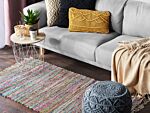 Area Rug Light Multicolour Cotton Polyester 80 X 150 Cm Striped With Fringe Rectangular Handmade Boho Eclectic Beliani