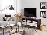 Tv Stand Dark Wood With White For Up To 50ʺ Tv Media Unit With 3 Drawers Shelves Beliani