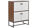 Sideboard Dark Wood With White Metal Legs Storage Cabinet 2 Compartments 4 Doors 100 X 76 Cm Modern Traditional Living Room Furniture Beliani