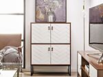 Sideboard Dark Wood With White Metal Legs Storage Cabinet 2 Compartments 4 Doors 100 X 76 Cm Modern Traditional Living Room Furniture Beliani